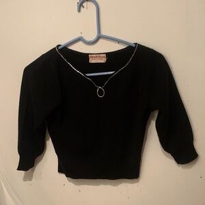 Vintage Miladi Anne Pure Botany Wool Black Knit Sweater with Silver Trim SZ 34/S